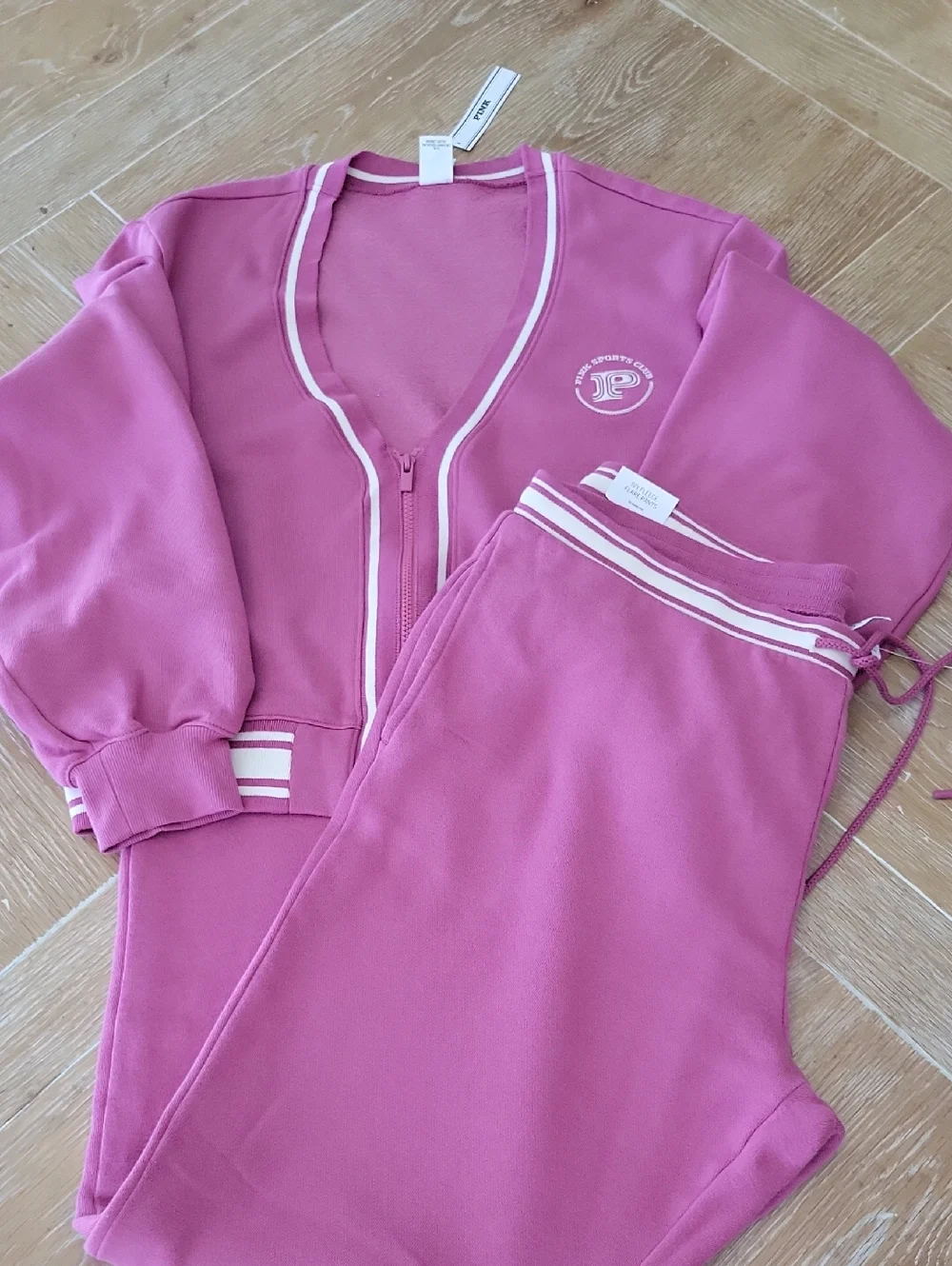 PINK Victoria Secret 2 Pc. Matching Front Zip Cardigan & Flare Sweatpants XL NWT - Picture 7 of 15